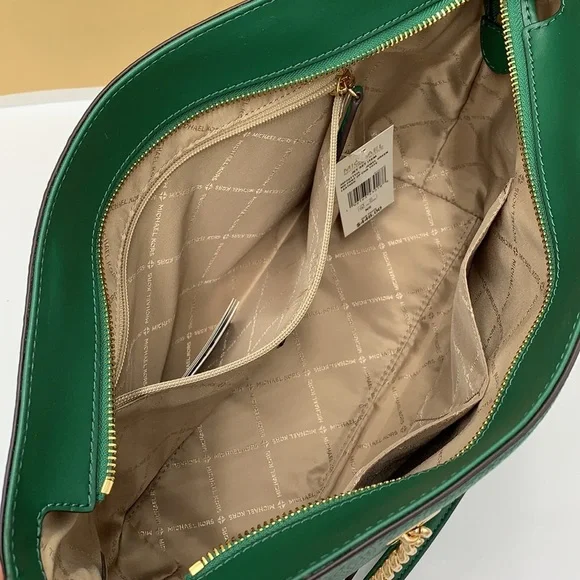 Michael Kors Jet Set Item Medium Front Pocket Shoulder Chain Tote JEWEL GREEN